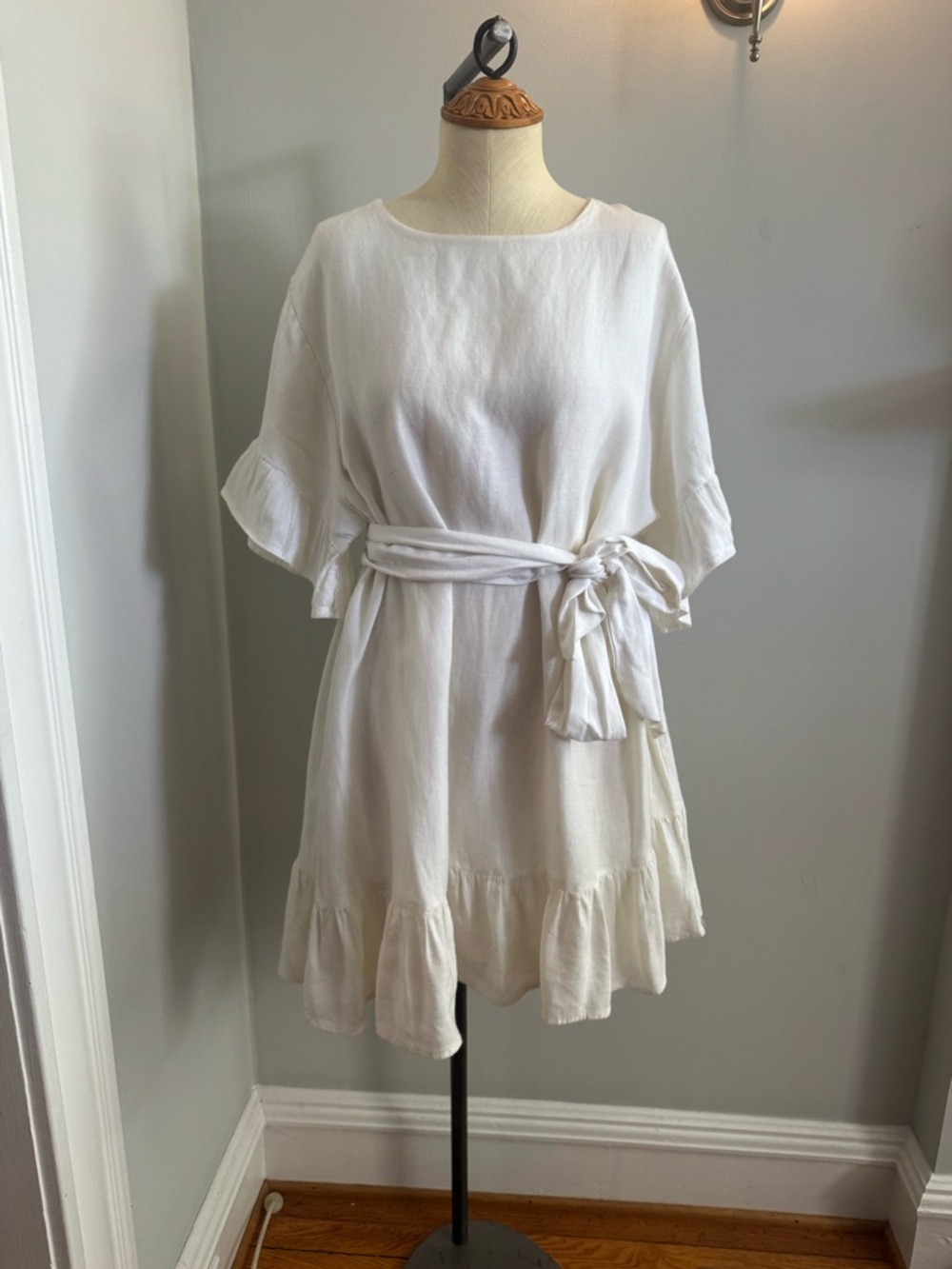 Urban Outfitters White Tie-Waist Ruffle Mini Dress